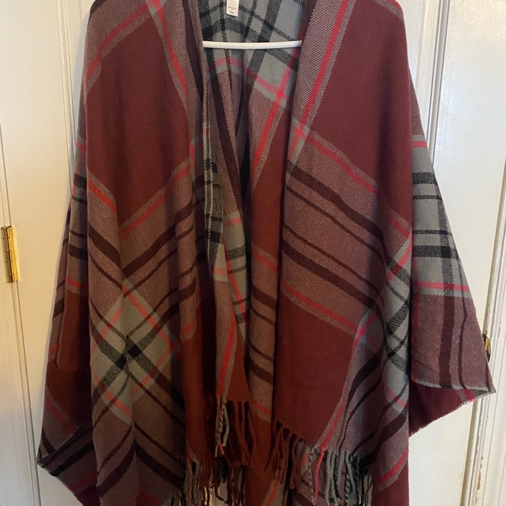 Plaid poncho.